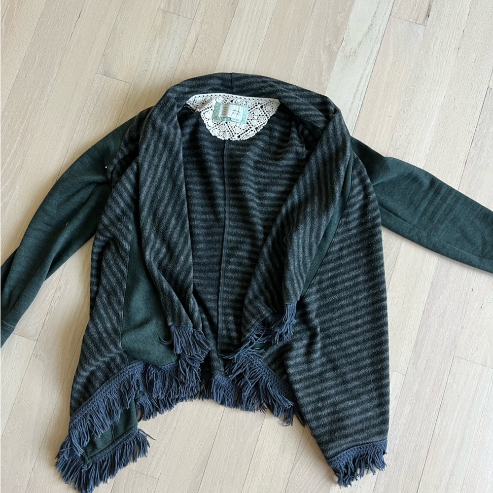 Green/Blue Boho Fringe Cardigan